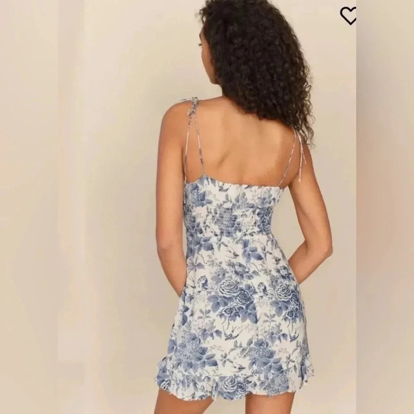 Reformation Esther Mini Dress Pompadour Blue Floral Print 12 B1565 - Picture 4 of 8